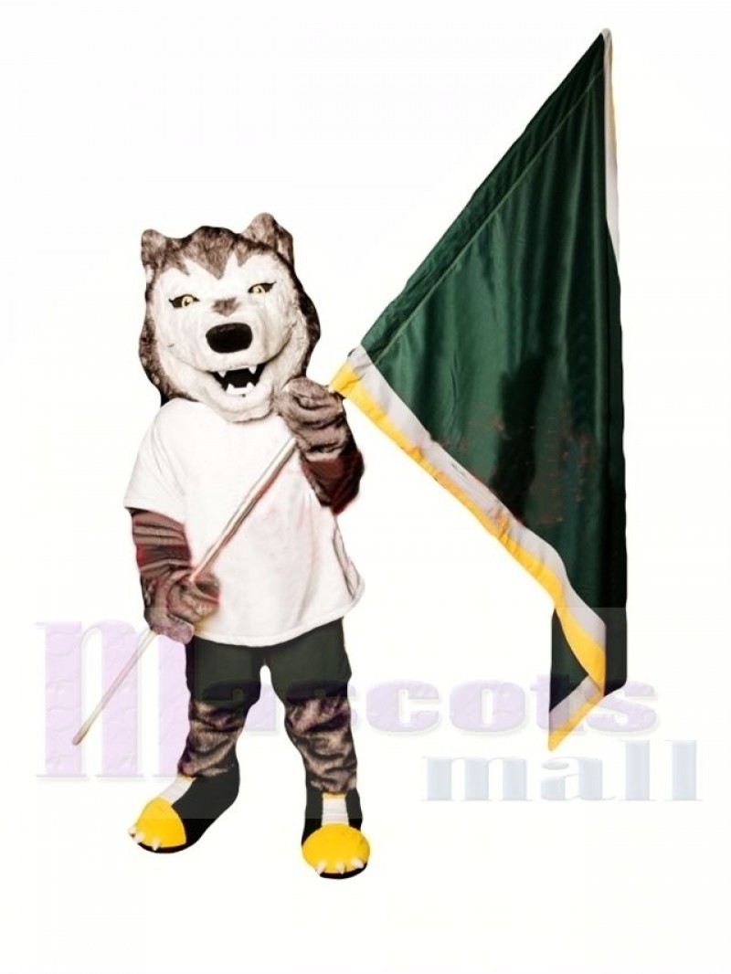 Sporty Grey and White Wolf Mascot Costume 