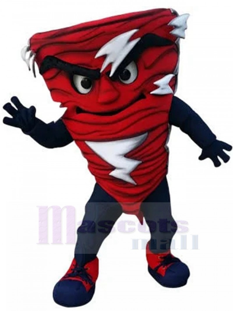 Destructive Red Cyclone Mascot Costume with Lightning Tornado