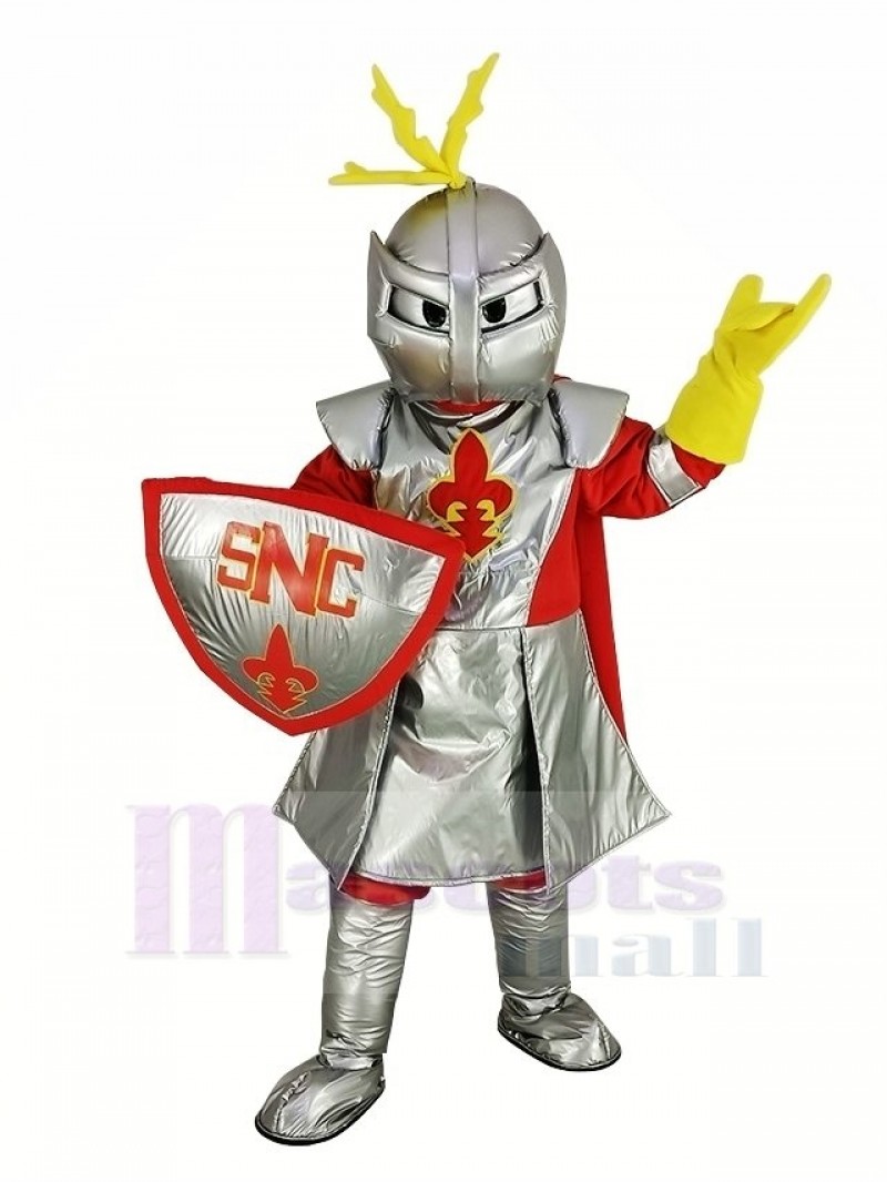 Silver Knight with Red Cloak Mascot Costume People