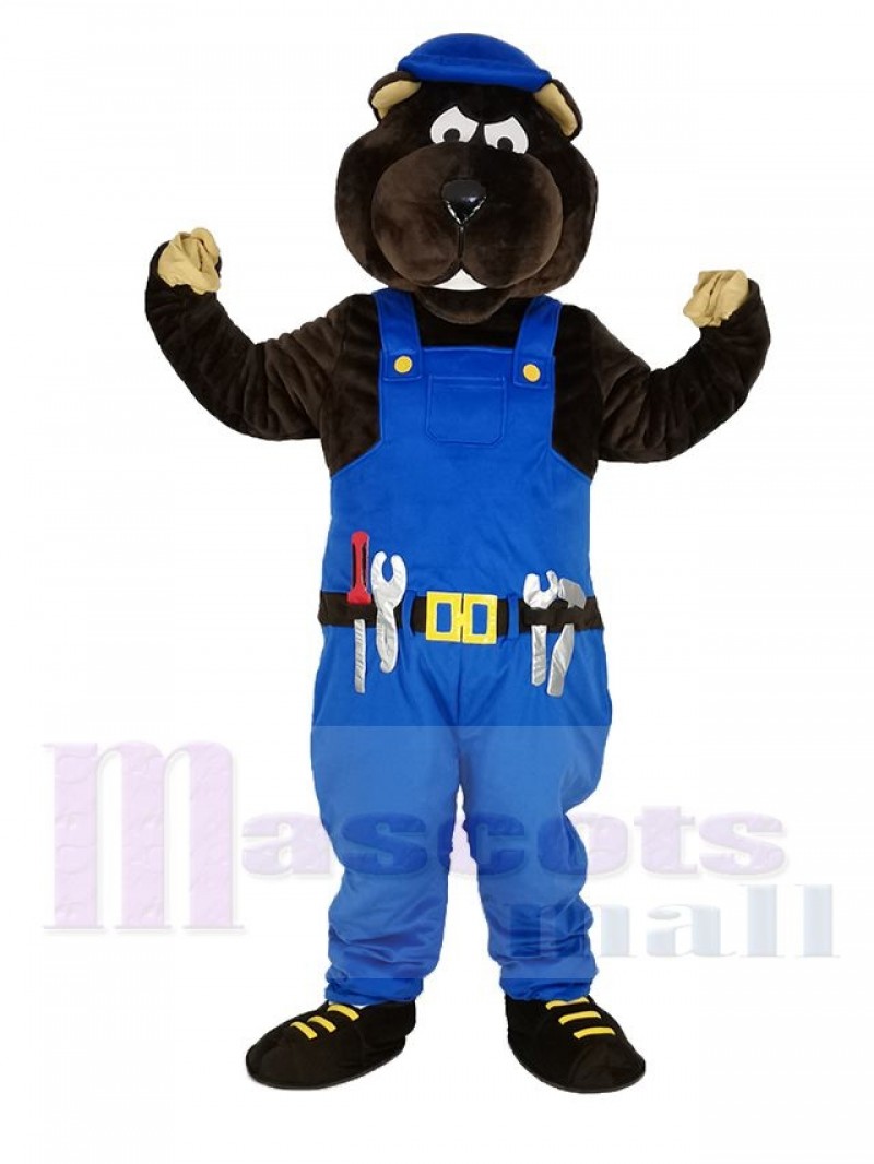 Gopher Worker in Blue Overalls Mascot Costume Animal