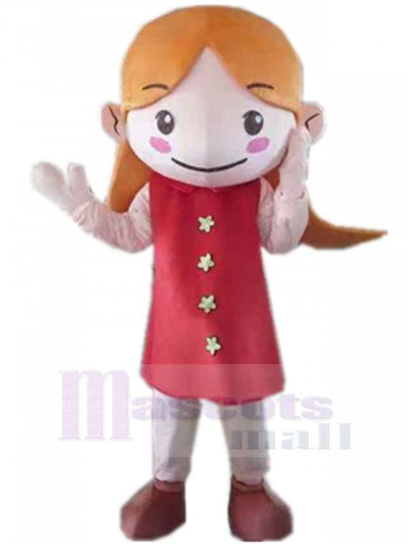 Girl In Red Dress Mascot Costume People 