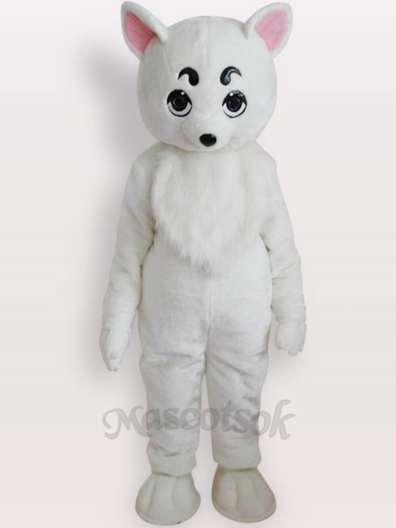 White Dog Short Plush Adult Mascot Costume