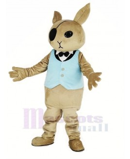 Rabbit Butler with Blue Vest Mascot Costume Cartoon