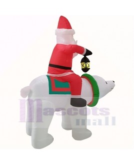 6ft Inflatable Santa Clause Riding Polar Bear with Lantern Light Christmas Holiday Decoration Outdoor Yard Lawn Art Decor