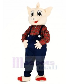 Pig with Blue Overalls Mascot Costume Cartoon	