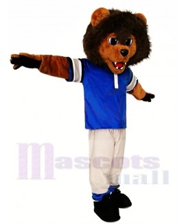 Sporty Lion Mascot Costume with Blue Shirt 