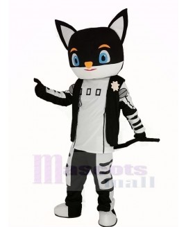 Sir Black Cat in Black Coat Mascot Costume Cartoon