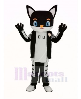 Sir Black Cat in Black Coat Mascot Costume Cartoon