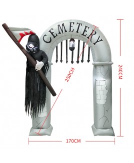 8ft Inflatable Large Arch with Grim Reaper with LED Lights Holiday Archway Decoration Outdoor Yard Lawn Art Decor