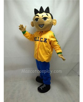 Cute Big Head Boy In Yellow Clothes Mascot Costume