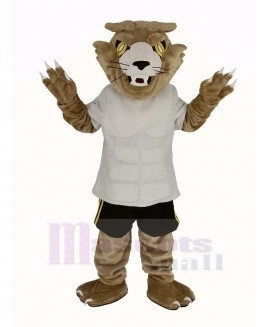 Fierce Wildcat in White T-shirt Mascot Costume