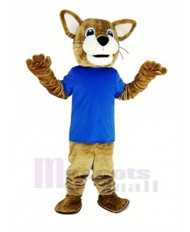 Brown Wildcat with Blue T-shirt Mascot Costume Animal