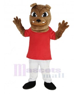 Bulldog in Red T-shirt Mascot Costume