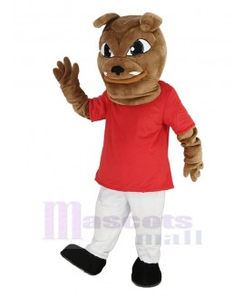 Bulldog in Red T-shirt Mascot Costume