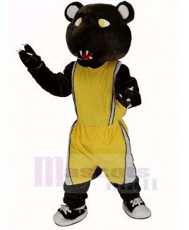 Dark Brown Panther with Yellow Sportswear Mascot Costume