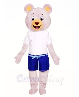 Grey Bear in Blue Shorts Mascot Costumes Animal