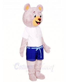 Grey Bear in Blue Shorts Mascot Costumes Animal