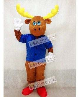 Brown Male Moose with Jacket Mascot Costume