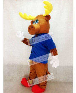 Brown Male Moose with Jacket Mascot Costume