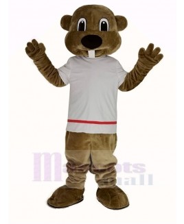 Alex the Beaver in White T-shirt Mascot Costume Animal