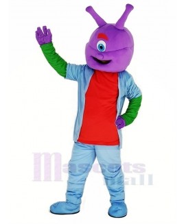 Alien with Purple Head Mascot Costume Cartoon	