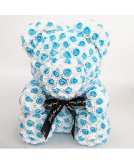 Newstyle Blue Rose Teddy Bear Flower Bear Best Gift for Mother's Day, Valentine's Day, Anniversary, Weddings and Birthday