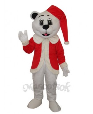 White Bear with Santa Hat Adult Mascot Costume