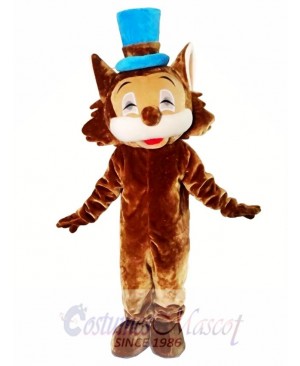 Brown Cat Mascot Costumes with Blue Hat