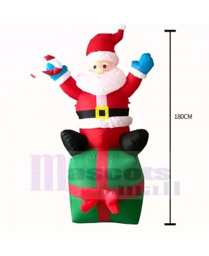 6ft Christmas Inflatable Santa Claus Sitting On Gift Box Outdoor Indoor Holiday Decoration Yard Lawn Home Outside Art Decor