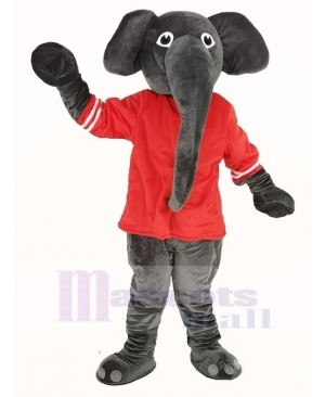 Grey Elephant with Red T-shirt Mascot Costume