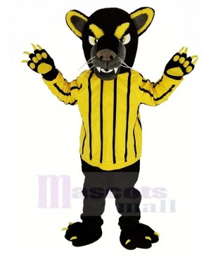 Black Panther in Yellow Striped Clothes Mascot Costume Animal