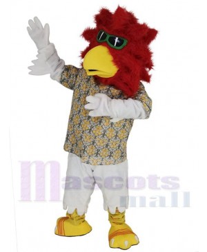 Red Head Rooster Mascot Costume Animal wearing Sunglasses