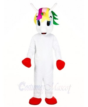 White Unicorn with Colorful Horn Mascot Costumes Myth