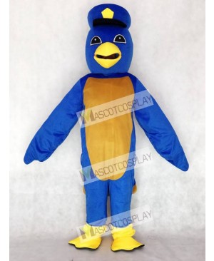 Cute Blue Bird Mascot Costume with Captain Duckling Hat Animal