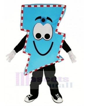 Mr. Electric Blue Lightning Bolt with Thick Stripes Mascot Costume