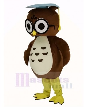 Brown Doctor Owl with Blue Cap Mascot Costume