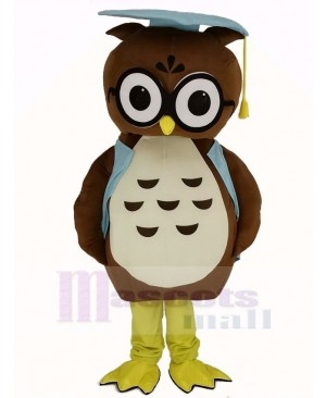 Brown Doctor Owl in Blue Vest Mascot Costume