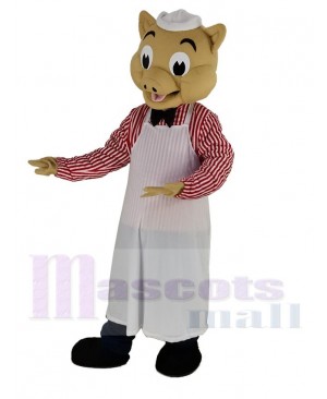 Chef Pig in White Apron Mascot Costume