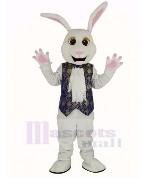 Easter White Rabbit in Blue Vest Mascot Costume