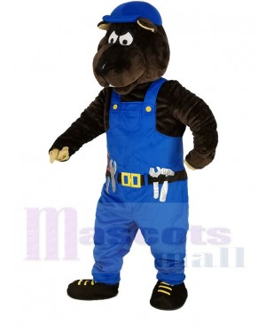 Gopher Worker in Blue Overalls Mascot Costume Animal