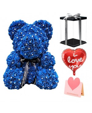 Diamond Royal Blue Rose Teddy Bear Flower Bear Best Gift for Mother's Day,Valentine's Day,Anniversary, Weddings and Birthday