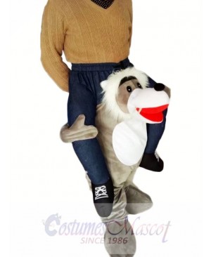 Piggyback Wolf Carry Me Ride Grey Wolf Mascot Costume