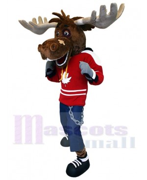 Energetic Brown Moose Mascot Costume Animal