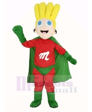 Super Boy with Green Cape Mascot Costume