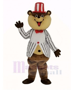 Huge Brown Teddy Bear with White Striped Coat Mascot Costume