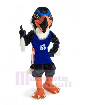 Sporty Fierce Eagle with Blue T-shirt Mascot Costume