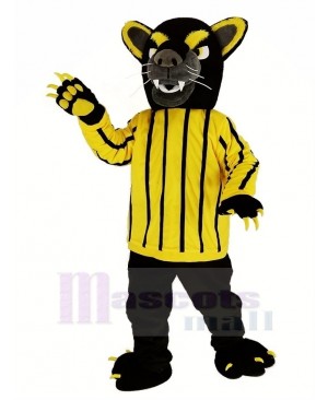 Black Panther in Yellow Striped Clothes Mascot Costume Animal