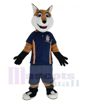 Smiling Fox in Blue Sport Shirt Mascot Costume