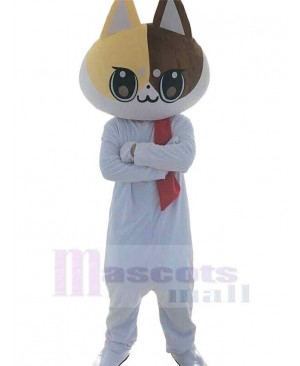 Cute White Doodle Cat Mascot Costume Animal