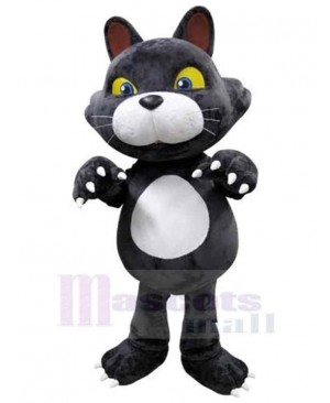 Gray And White Cat Mascot Costume Animal with Yellow Eyes